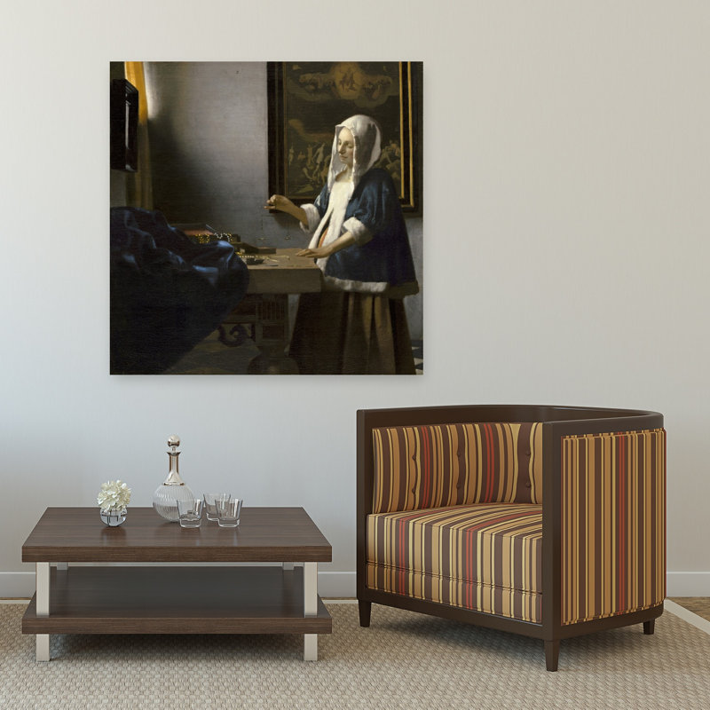 Woman Holding A Balance Classic Contemporary Wall Art Print by Johannes Vermeer - Wrapped Canvas Print