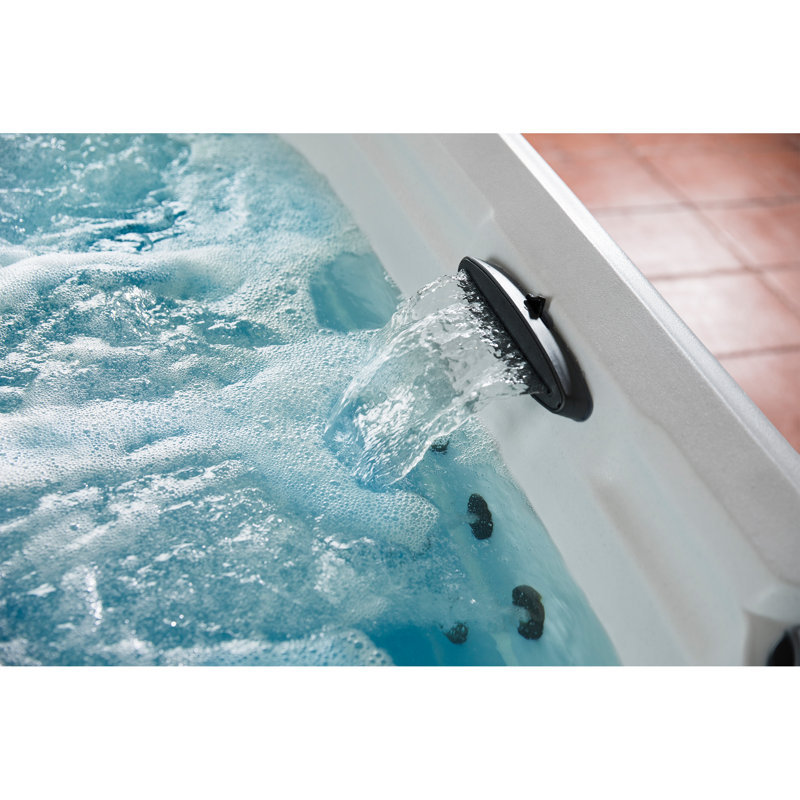 Lifesmart Spas LS700DX 230 Volt 7-Person 90-Jet Square Hot Tub with Ozonator, Coastal Gray/Arctic White Shell