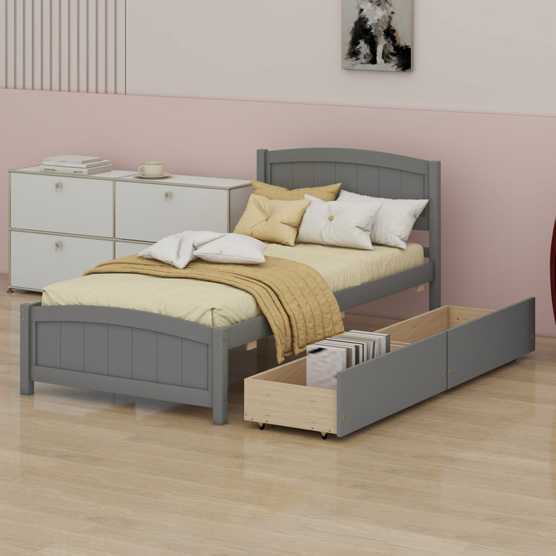 Lit plateforme simple avec deux tiroirs, Gris