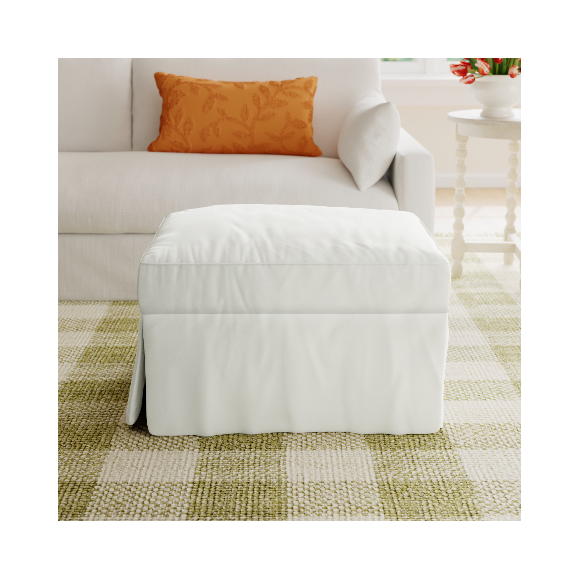 Lucia Upholstered Ottoman, Classic Bleach White Twill