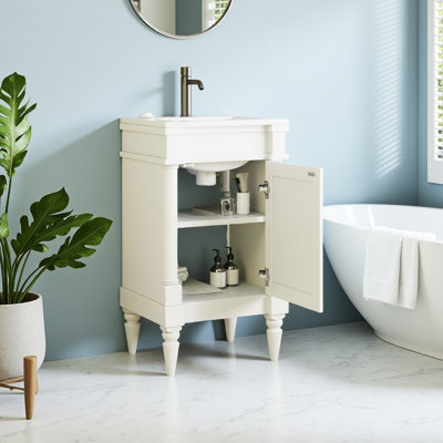 Meuble-lavabo moderne de 18 pouces avec lavabo, meuble de rangement moderne avec porte, meuble de salle de bain autoportant pour petit espace, meuble-lavabo simple avec tablette réglable