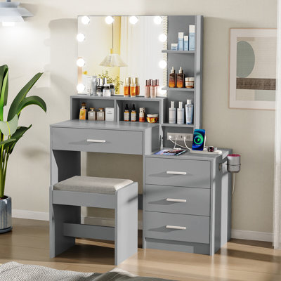 Ensemble de coiffeuse avec tabouret et miroir Dannyell