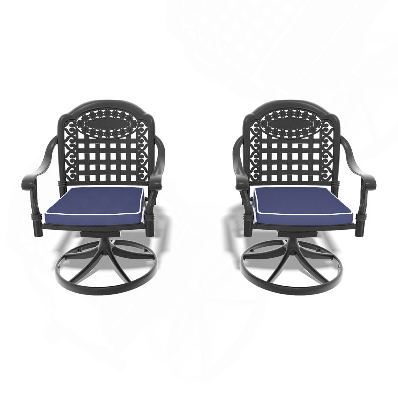 Chaise de patio pivotante en fonte d'aluminium 2 pièces avec structure noire et coussins bleus