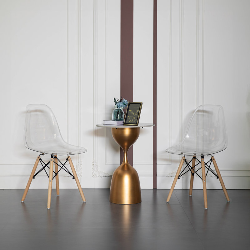 Jeomar Modern Dining Chair with Wooden Dowel Eiffel Legs, DSW Transparent Plastic Shell Accent Chair, Clear