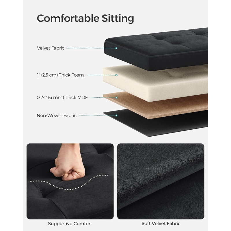 Ruy 38cm Wide Tufted Square Solid Colour Footstool Ottoman with Storage, Black