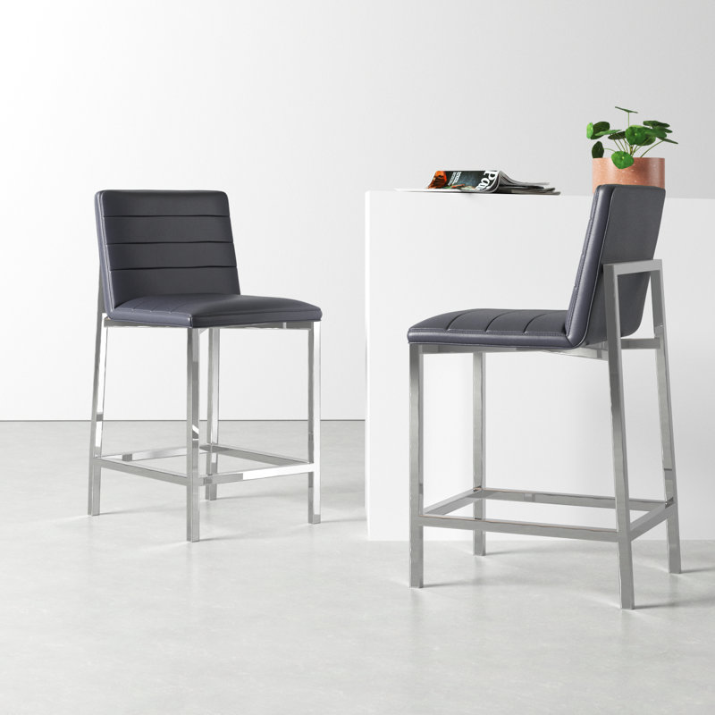 Misa Upholstered Counter Stool with Metal Frame, Counter Stool (26" Seat Height), Cobalt