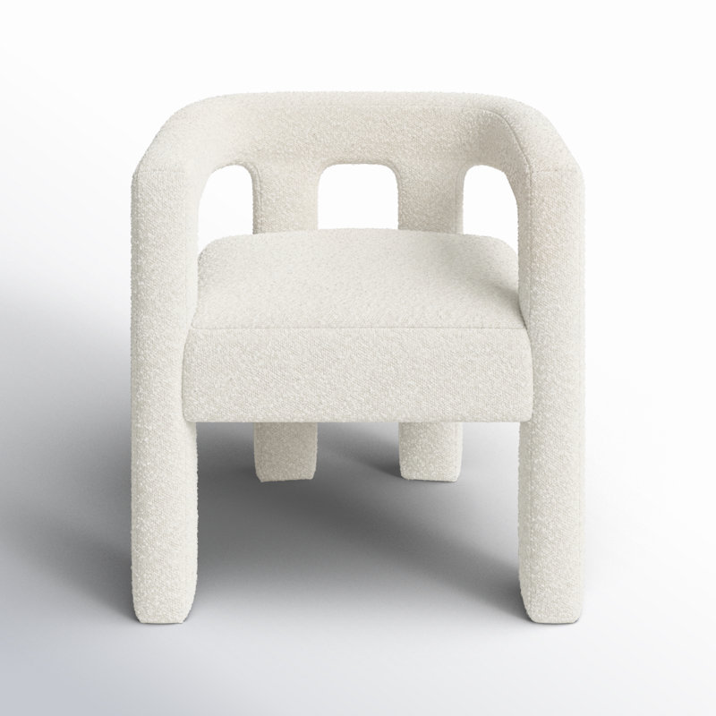 Aruna Solid Boucle Dining Arm Chair, Ivory Boucle