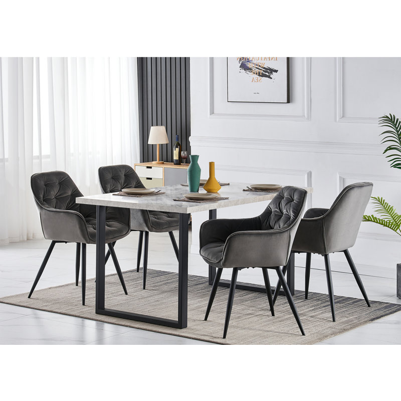 Runkle Upholstered Velvet Dining Chair with Arm, Grey