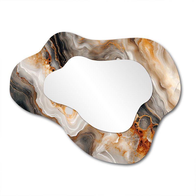 Slab Structures Orange Gray Agate - Marble Cloud Wall Mirror, Orange Asymmetrical Decorative Mirror, Printed Metal Art