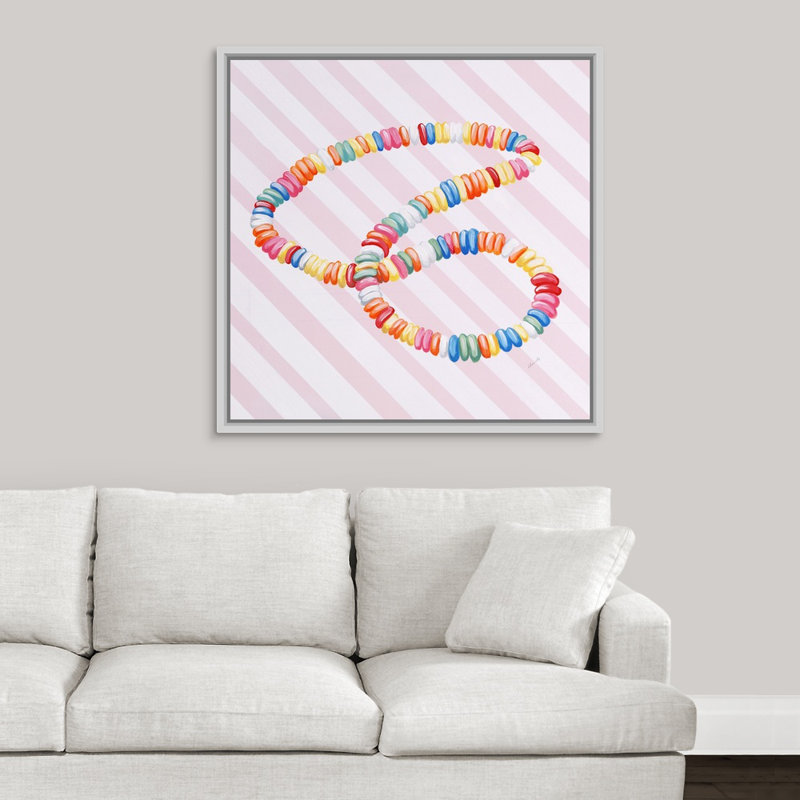 « bonbon shop iv », peinture sur toile, Cadre flottant blanc, H 37,7 po x l 37,7 po x P 1,75 po