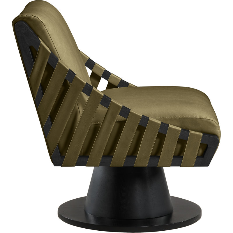 Quinton Vegan Leather Swivel Accent Chair, Black, Olive Vegan Leather