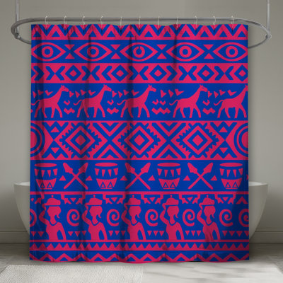 Rideaux de douche roses et bleus à motif africain très longs