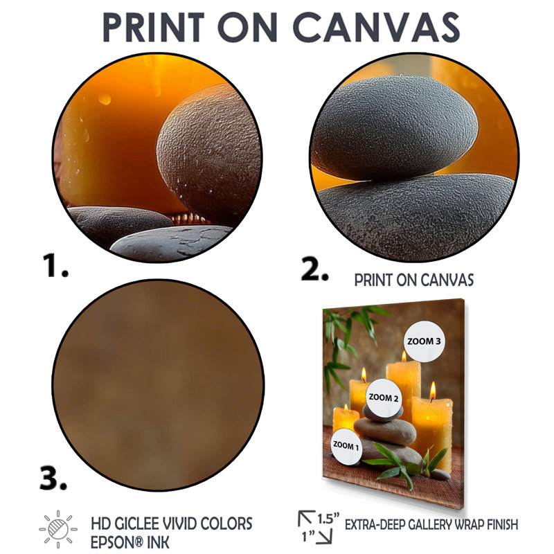 Relaxation Candles and Bamboo - impression sur toile encadrée en bambou, art mural asiatique gris, H 20 po x l 12 po, Noir