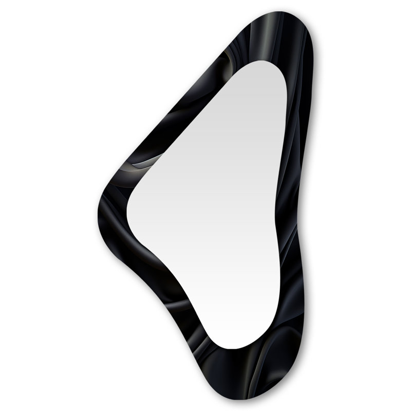 Silk Fractal Noir Curves IV - Abstract Fractal Metal Art Decor - Modern Irregular Wall Mirror