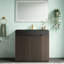 Meuble-lavabo sur pied en chêne fumé de 36 po avec évier, grand meuble-lavabo autoportant pour salle de bain moderne, lavabo une pièce à surface solide noire sans drain ni robinet, KD-1216433227-1216433229