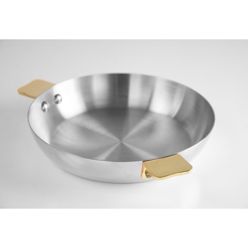 Mauviel Art Déco Stainless Round Pan With Brass Handles, 6.3-In