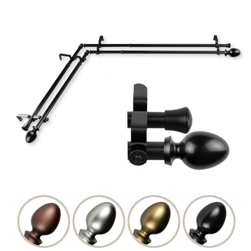 Tringle à rideaux double 13/16 po Emeka, 28" - 48", Noir