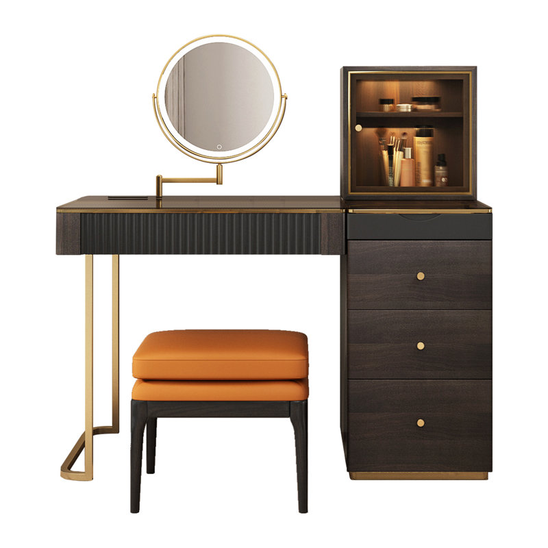 Dressing Table with Mirror, Black/Brown