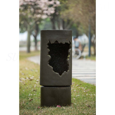 19.7X19.7X56.5" Large Outdoor Water Fountain With Light, Contemporary Calming Elegance Cement Water Feature, Available Flowers DIY For Garden Patio & Backyard