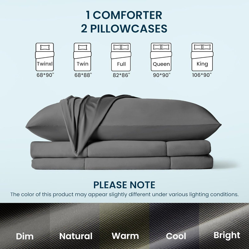 Ensemble d'édredon pour la nuit Sleep Zone, Édredon grand et 2 taies d'oreiller, Gris foncé