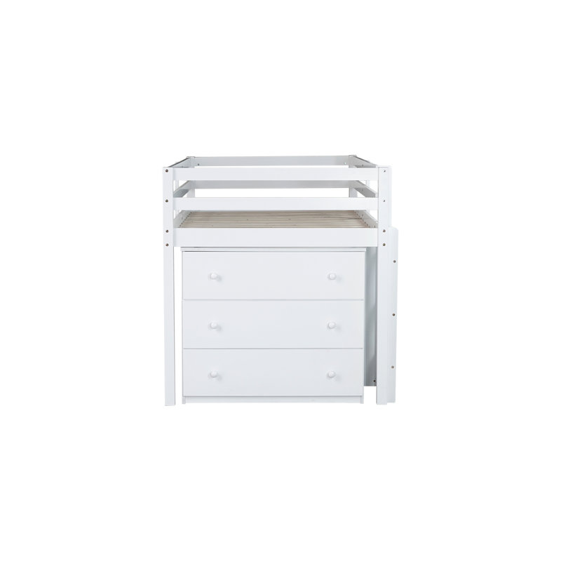 Lit mezzanine simple avec bureau et rangement, style bois d'hévéa blanc pour espace de travail, Blanc