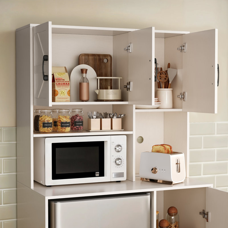 Mini Fridge Cabinet With Storage, Coffee Bar Cabinet With Mini Fridge Space And Outlet, Wine Bar Stand With Microwave Shelf, Beverage Station For Kitchen, Dorm, Office