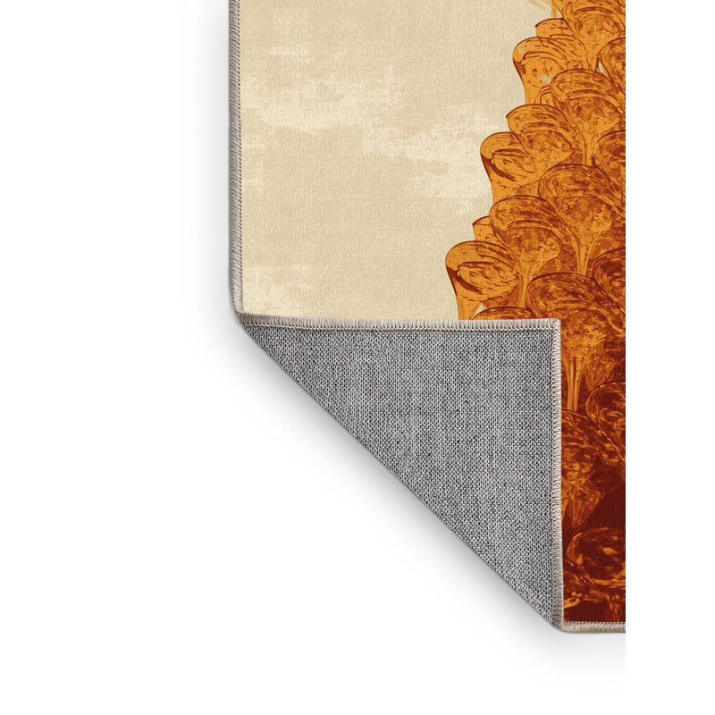 Tapis chic et luxueux tour lavable à la machine de couleur champagne Easton - reliure beige, 8x12