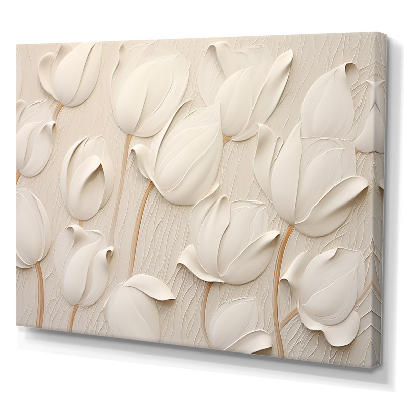 Minimalisme, tulipes blanches symphonie - tulipes, art mural, H 34 po x l 44 po, Toile tendue, No Frame