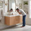 Meuble-lavabo double 47,24 pouces avec comptoir en bois massif, armoire en panneau de fibres à densité moyenne, portes à fermeture en douceur, tiroirs divisés, meuble-lavabo mural moderne-128966120