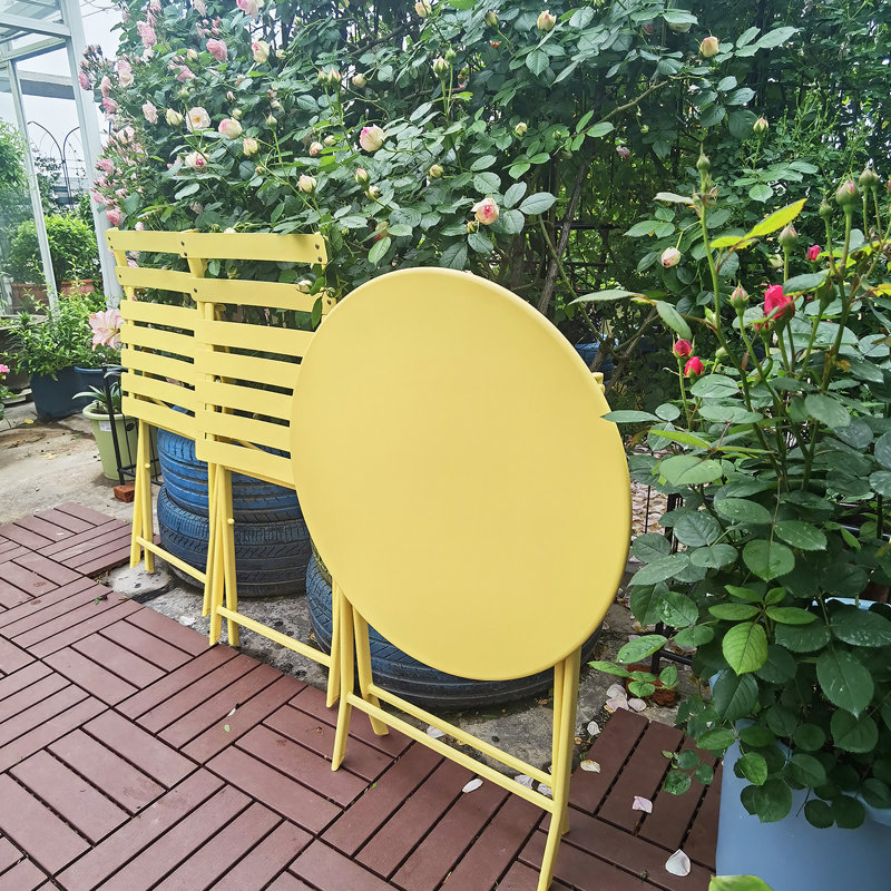 Ensemble bistro 3 pièces de table ronde pliable et chaises, Jaune
