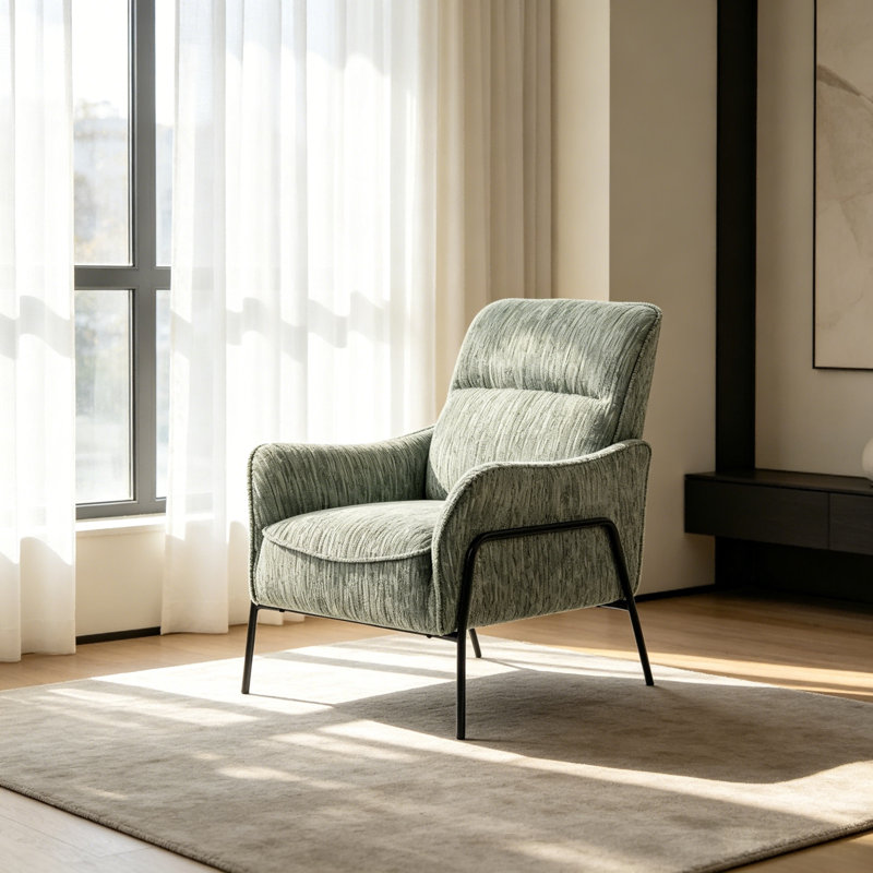 Chaises d'appoint confortables, structure métallique en tissu vert, maison industrielle moderne