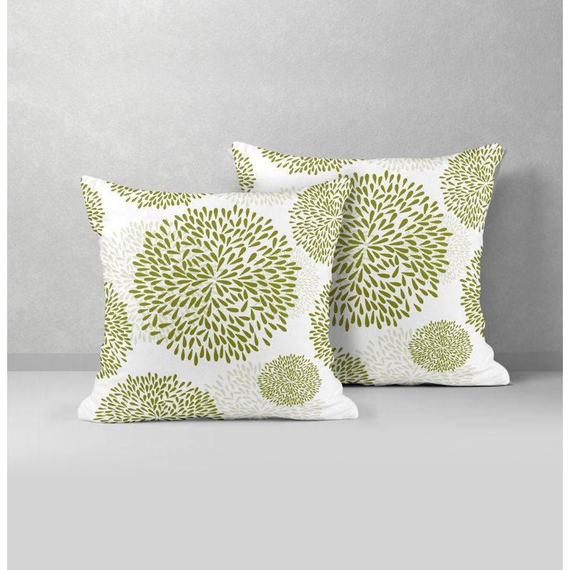 Floral Outdoor Reversible Throw Pillow, 15W" x 15H", Chartreuse