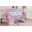 Lit mezzanine double avec escalier et garde-robe, lit mezzanine en métal avec bureau, tablettes de rangement, lumières DEL et station de charge-133273058