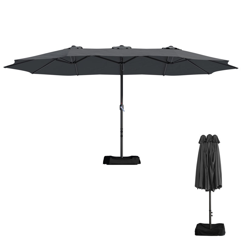 15 Ft Dark Gray Steel Market Patio Umbrella with Base