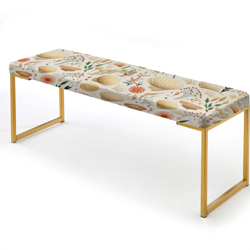 Seashell Sketches Tropical Pattern II - Coastal Upholstered Gold Bench