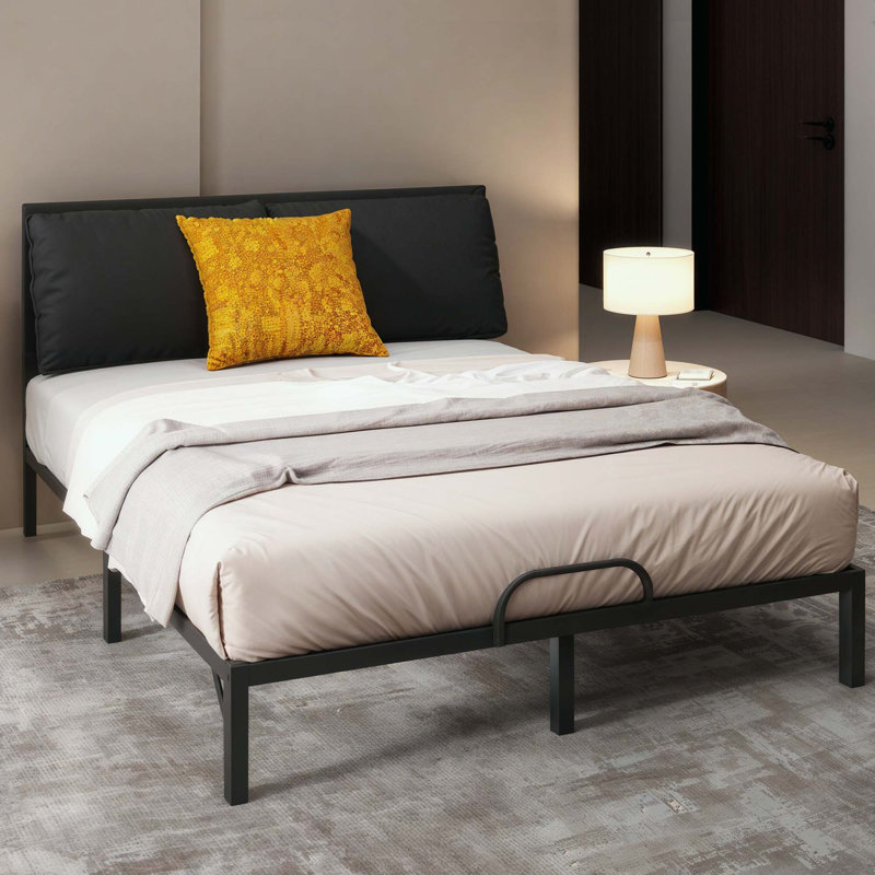 Lit plateforme en tissu d'ameublement, Noir, Grand