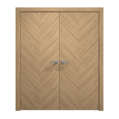 Interior Solid French Double Doors 48 x 80 inches Ego 5005 Natural Oak Wood Interior Solid Panel Frame Closet Bedroom Modern Doors