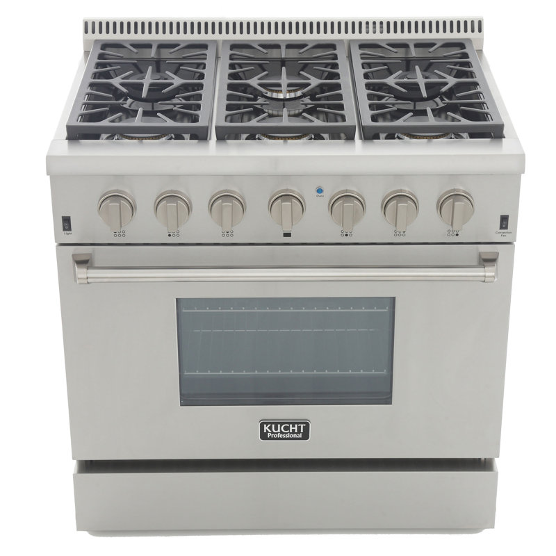 Cuisinière à gaz autoportante professionnelle 36 po 5,2 pi cu, Argent classique, Gaz naturel