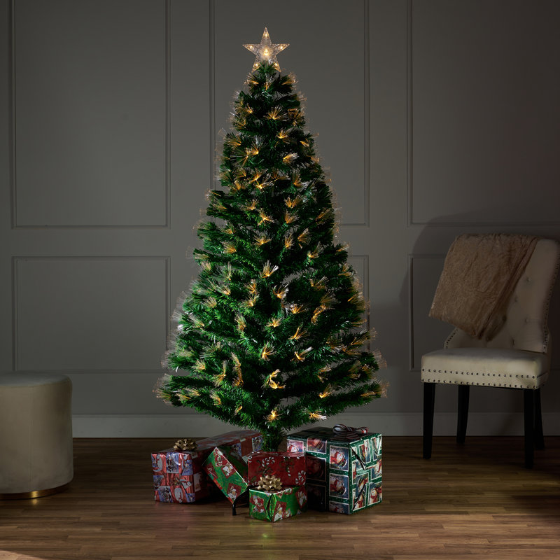 Arbre de Noël pin vert 5 pi 10 po avec lumières DEL scintillantes, 227, Blanc chaud