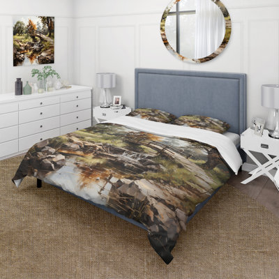 Green Bridge Rustic Charm An - Bridges Duvet Cover Set - Microfiber Polyester