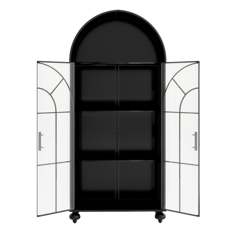 Bibliothèque de présentation moderne avec arches et portes vitrées