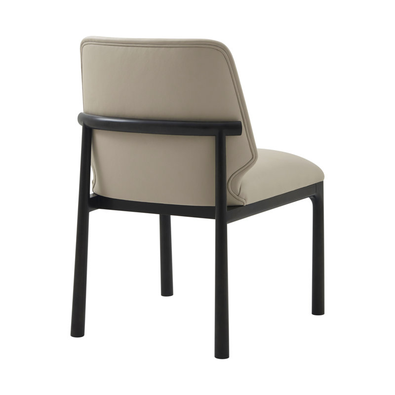 Silent Black Leather Upholstered Side Chair with Wood Frame