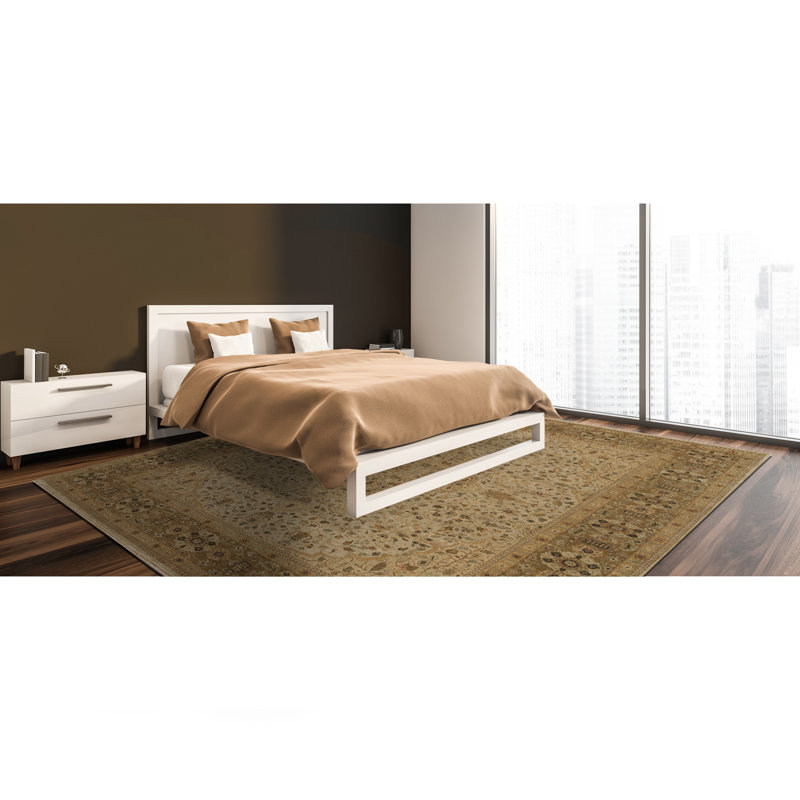 Tapis rectangulaire en laine ivoire / olive / brun, Rectangle 8 pi x 10 pi