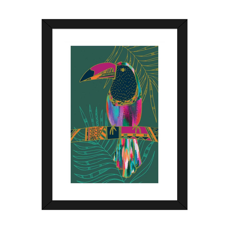 Impression d’art graphique, "Toucan" par EttaVee, Papier encadré noir, Blanc, H 24 po x l 16 po x P 1 po