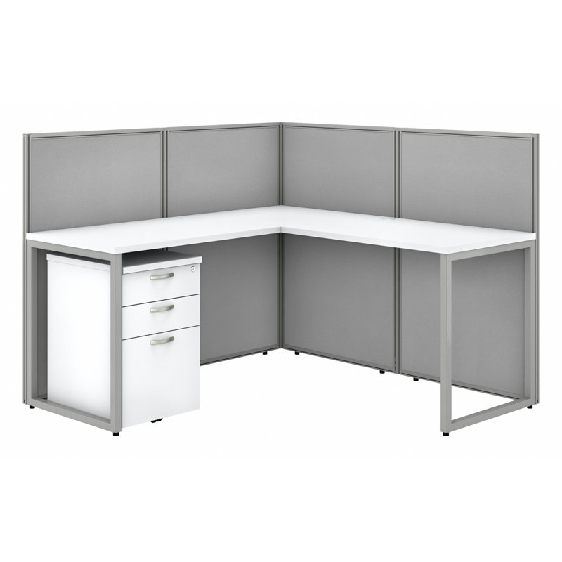 Easy Office L-Shaped Open Benching Workstation - Reversible, Pure White