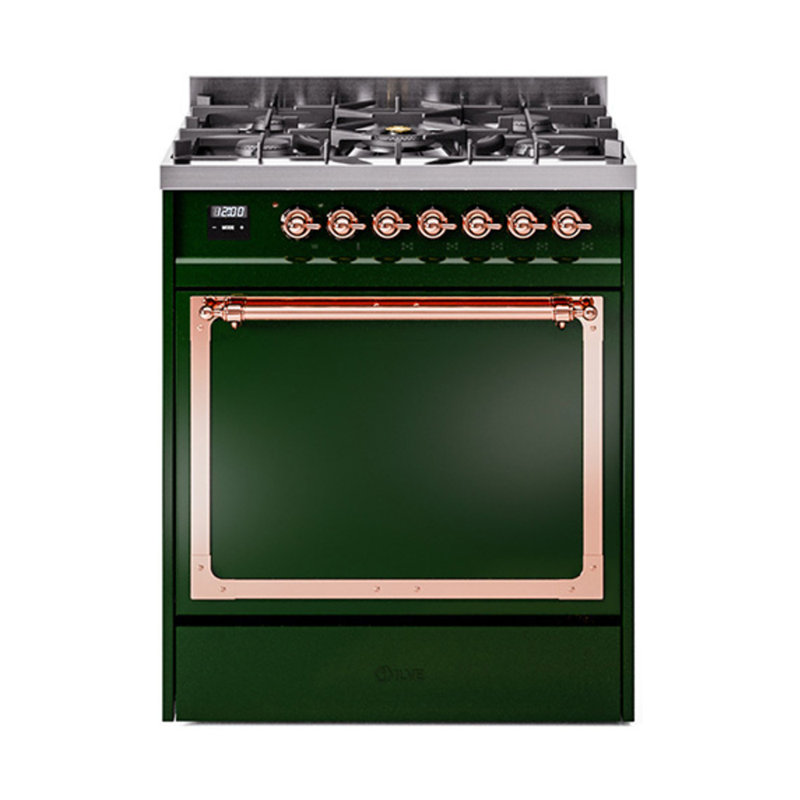 ILVE Nostalgie II Noblesse 30 in Dual Fuel Range, Liquid Propane, Emerald Green/Copper