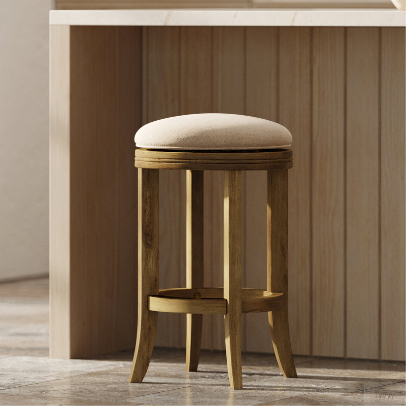 26In. Counter-Height Backless Wood Swivel Barstool With Upholstered Seat, Honeysuckle, 1PC, Cream, Natural