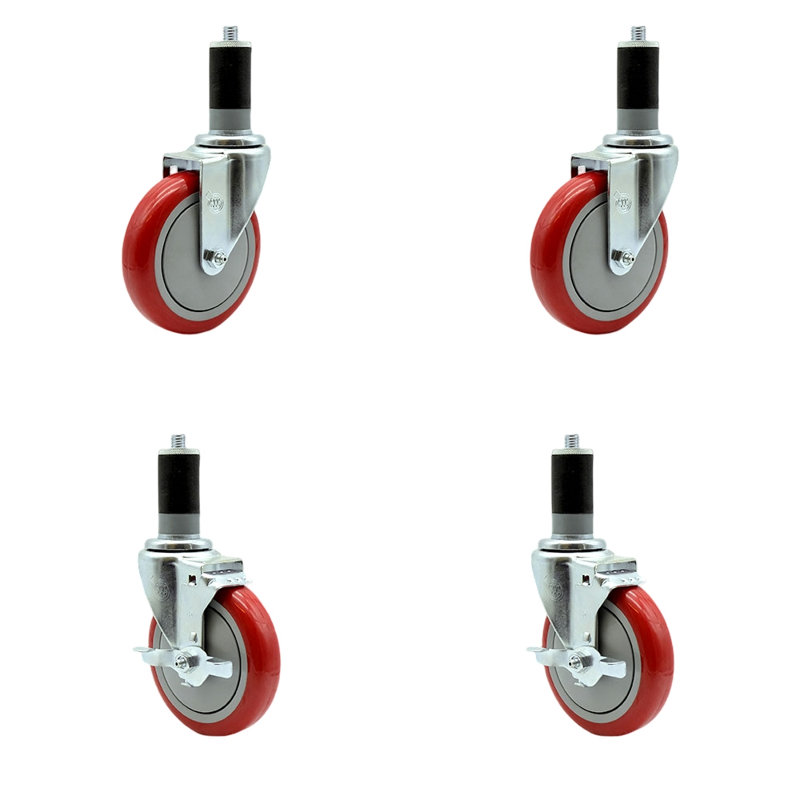Expanding Stem Caster with 2 Brake, Red
