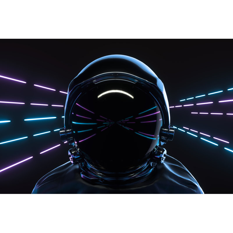 Astronaut With Neon Laser Lights In Dark Space by Aleksandra Malysheva - Wrapped Canvas Print, 20cm H x 30cm W x 3.8cm D