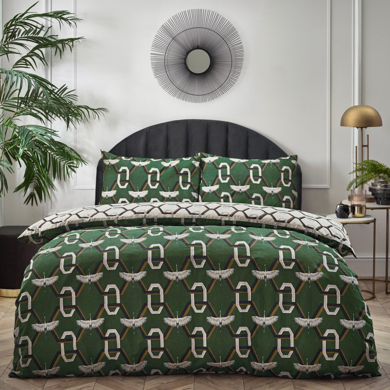 144 TC Reversible Duvet Cover Set, Green, Double Duvet Cover + 2 Standard Pillowcases